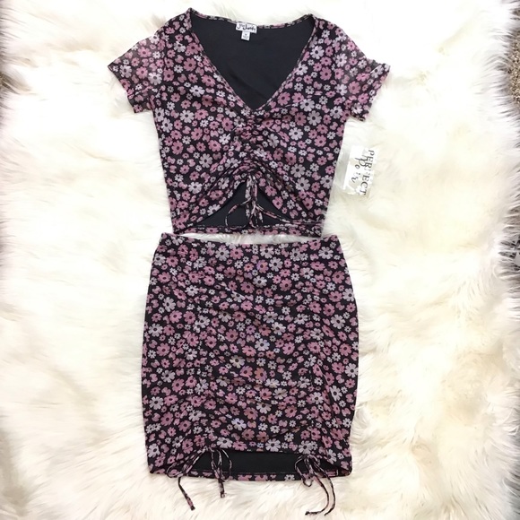 J for Justify 2Pc Floral Ruched Top & Mini Skirt Set - Picture 8 of 12